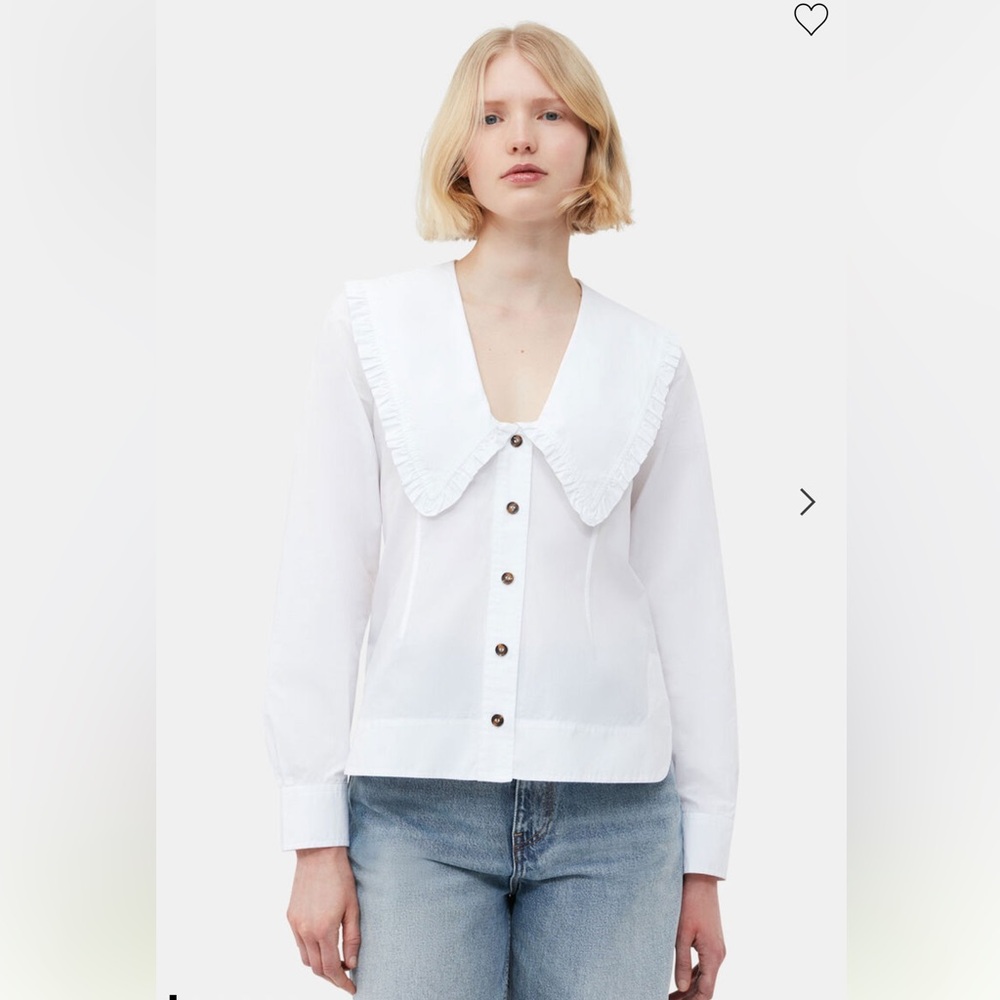 Ganni COTTON POPLIN V-NECK FRILL COLLAR SHIRT
